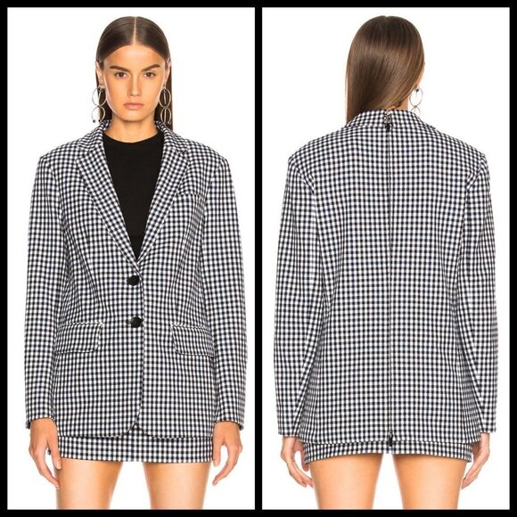 💕TIBI💕 Cut Ups Gingham Suiting Mens Blazer with Back Zip Black & White Print 4 - Picture 7 of 16